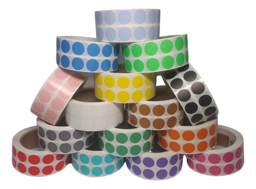 Etiquetas Adhesivas Papel Circular, 2 Rollos Color A Elegir