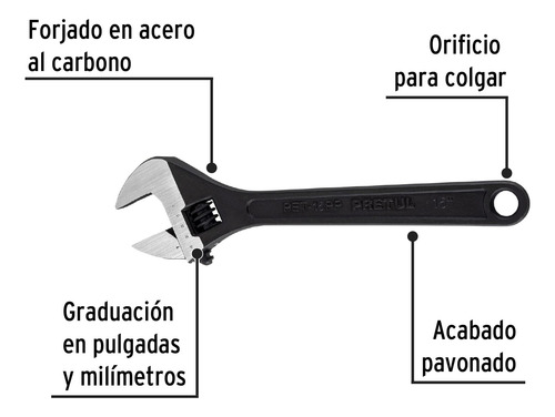 Llave Ajustable Perico 15´ Acero Pavonado Profesional 26053