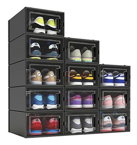 Paquete De 12 Cajas Organizadoras De Zapatos Apilables Negro