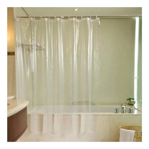 Cortina Banheiro Box Cristal 2m X 1,38m Ganchos Transparente Cor Branco/Transparente