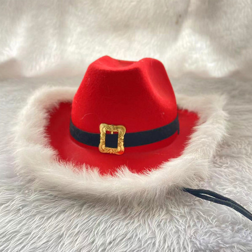 Sombrero De Vaquero Rojo Con Plumas De Decoración Navideña C