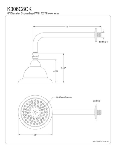 K306c8ck - Cabezal De Ducha Vintage, Brazo De 12 Pulgadas, N