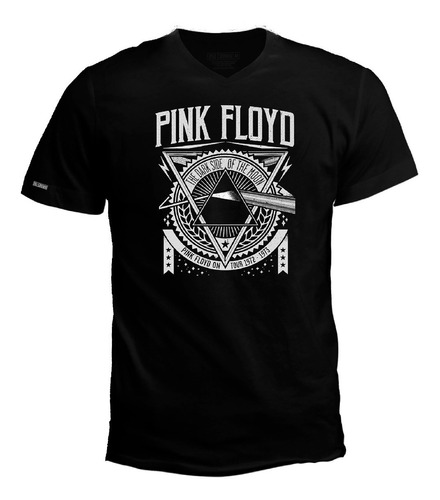 Camiseta Cuello V Pink Floyd Logo Banda Rock Ecv