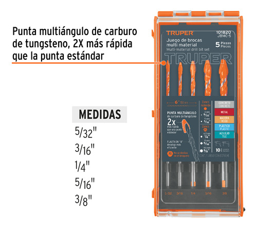 Kit De 5 Brocas Para Ceramica Metal Madera Punta Multiangulo