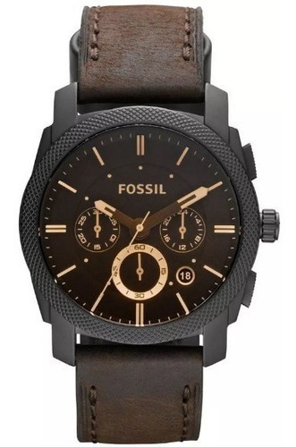 Reloj Analógico Fossil Ffs4656/z Fs4656 De Piel Marrón Nf-e Con Bisel Negro