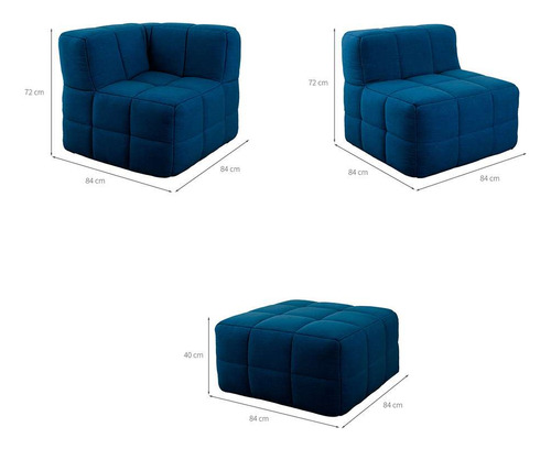 Sofá Guldi Popup Com Módulo Canto Central E Puff Linho Az... Cor Azul