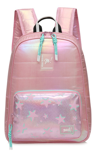 Mochila Tela Puffer Metalizada Muaa 17592 Color Rosa Diseño De La Tela Lisa