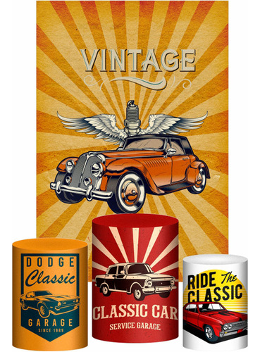 Kit Casadinho Carros Vintage Trio Capa Cilindro Lateral