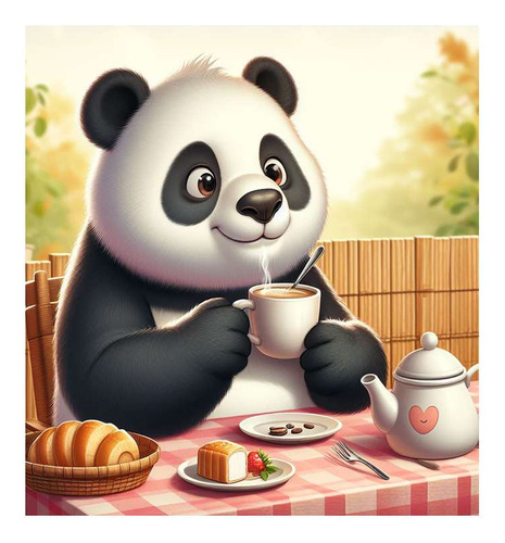 Vinilo 20x20cm Panda Cafe Desayunando En La Mesa Coffee