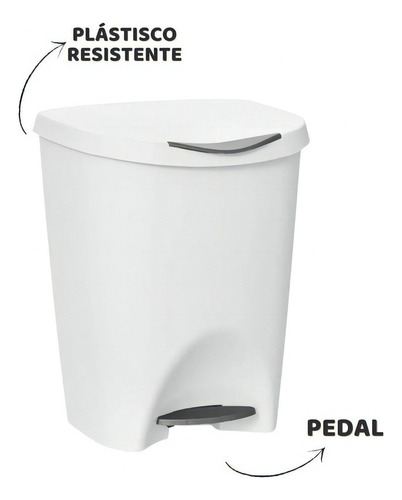 Lixeira De Chao Usual Com Pedal Para Casa Capacidade 7,5l Cor Branco