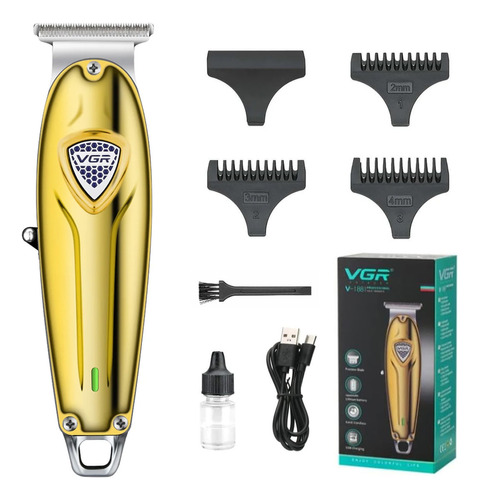 Máquina Cortar Pelo Barba Trimmer Patillera Vgr V-188 Cuerpo Metal Color Dorado