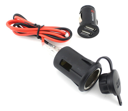 Adaptador De Corriente Usb Doble Negro Para Coche Y Motocicl