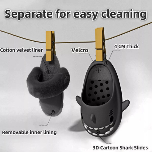 Z Pantuflas Tiburón Sharklas Invierno Sandalias Para Niño