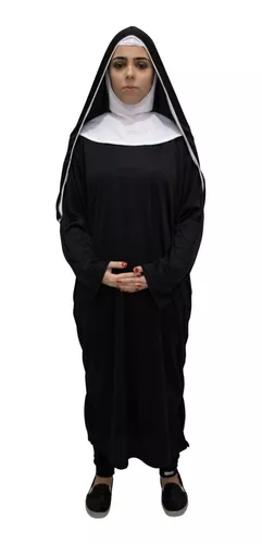 Fantasia Halloween Noviça do Mal Freira Adulta Vestido + Véu