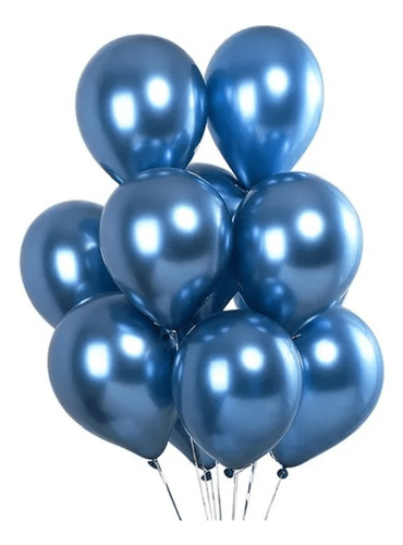 Balão Bexiga Cromado Metalizado Redondo N9 Azul 50 Unidades