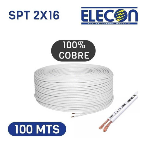 Cable Spt 2x16 Awg Elecon Rollo 100mts 100% Cobre.