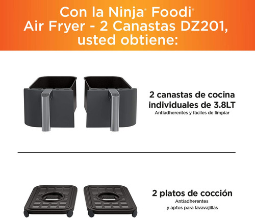 Freidora De Aire 2 Canastas 7.6 Lts Ninja Dz201 Gris Color Gris oscuro 110V