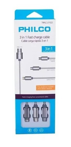 Cable De Carga 3 En 1 Micro, Usb C Y Lightning Philco