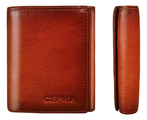 Billetera Cuero Genuino Ciephia Triple Pliegue Rfid Marrón Claro Liso