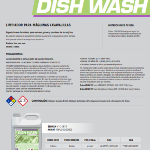 Detergente Concentrado Maquina Lavavajilla Dish Wash Senasa