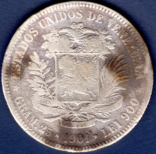 Moneda De 5 Bolívares Fuerte De Plata De 1901