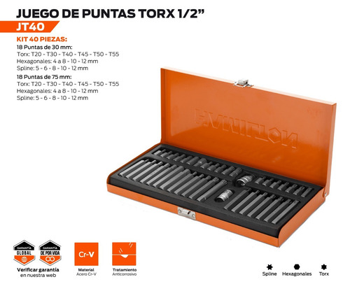 Juego Puntas Torx Allen Multiestria Hamilton 40 Pz Prof Cod. Jt40 Dgm