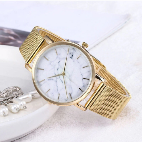 Reloj De Moda Para Hombre O Mujer Correa Metalica Marmol