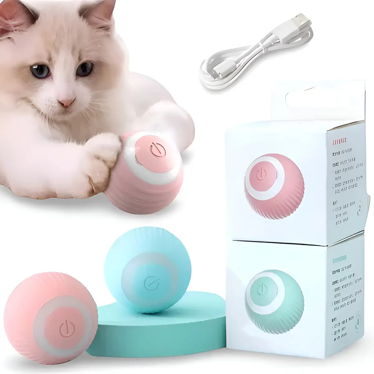 Pelota Interactiva Recargable Pet Gravity Automática Rosa para Perros y Gatos