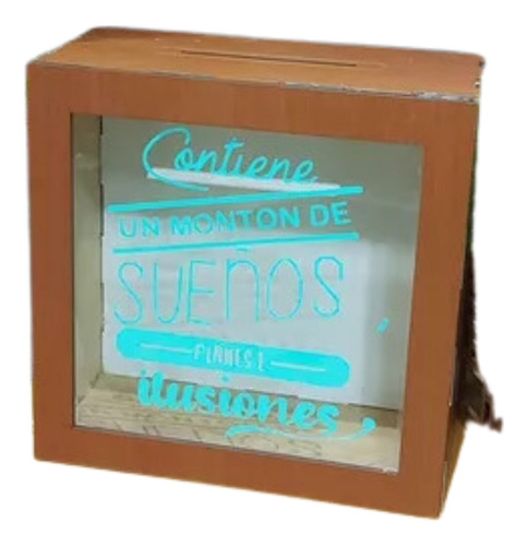 Alcancia De Madera Personalizada 19x19x9cm Contiene Un Monto