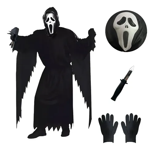 Disfraz Ghost Face Scream Fantasma De Terror Set Completo Con Máscara Guantes Cuchillo, Decoración Halloween Para Fiesta