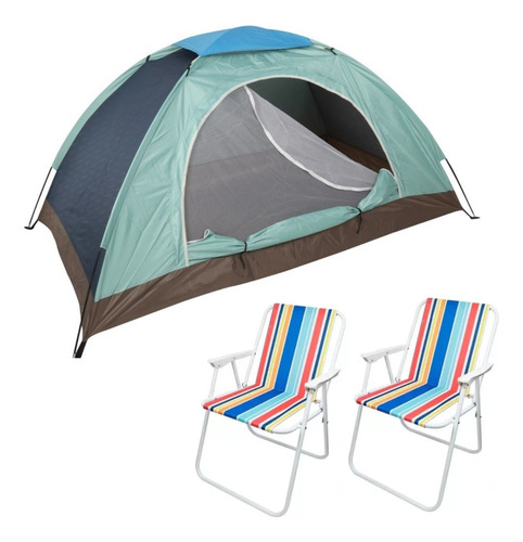 Carpa Camping Iglu 1-2 Personas + 2 Sillas Plegables Rayadas