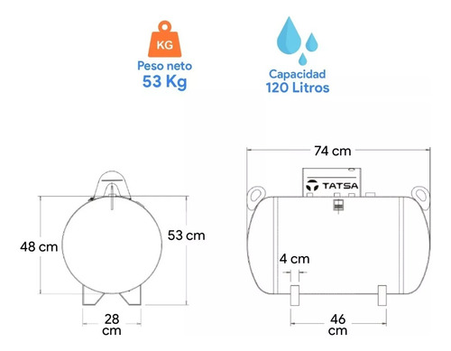 Tanque Estacionario Tatsa Horizontal Blanco De 120 Litros