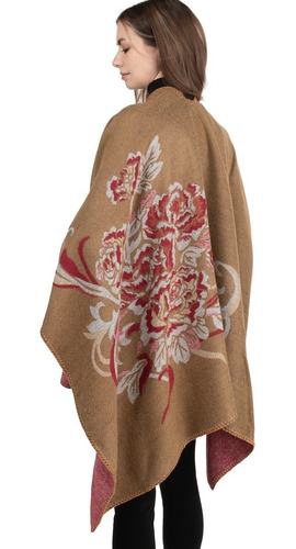 Imagen 2 de 10 de Poncho, Capa, Chal, Mañanita Tejido Floral Bicolor, Suave.