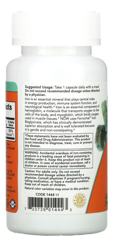 Ferro 36mg Importado 90 Capsulas Veganas Now Foods - Mineral