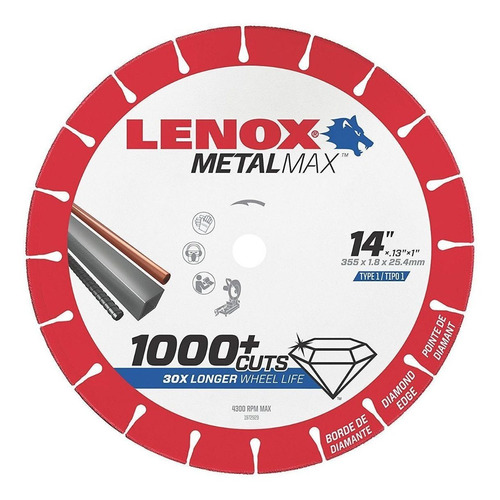 Disco De Corte Lenox Metalmax 14'' Diamantado Para Metal