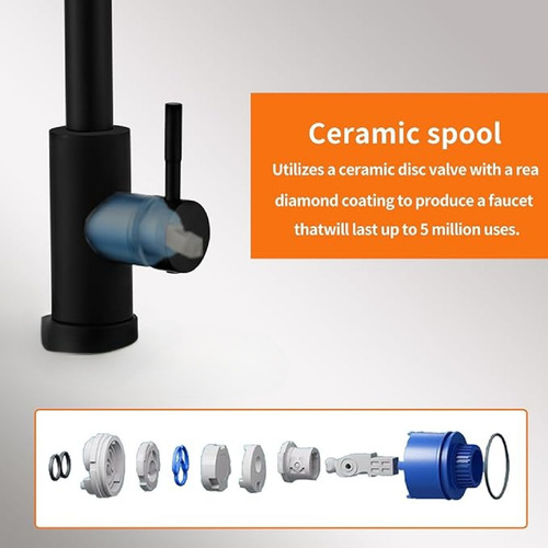Grifo Multifuncional Extraíble Con Mezcla Y Giro 360° Negro Mate