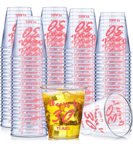 100 Stück Schnapsgläser 'Cheers To 30 Years' – 57 Ml, Einweg, Schwarz-weiß, Perfekt Für Geburtstagspartys