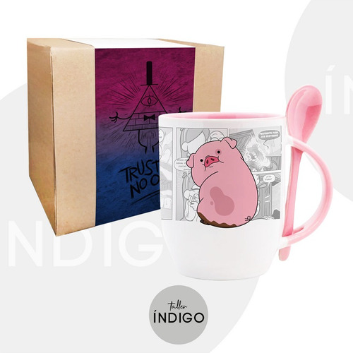 Mug Ceramica Gravity Falls + Cuchara + Empaque Personalizado