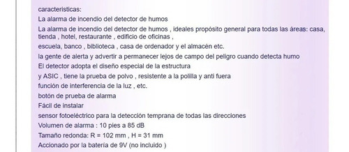 Sensor Detector Humo Autonomo Bateria 9 Volts Pack X 10 Unid