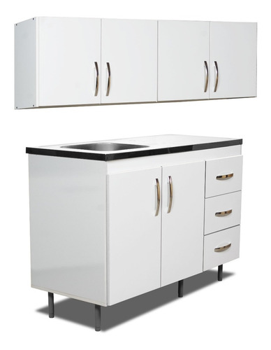 Imagen 2 de 10 de Combo Mueble De Cocina Bajomesada + Alacena Blanco Blanco