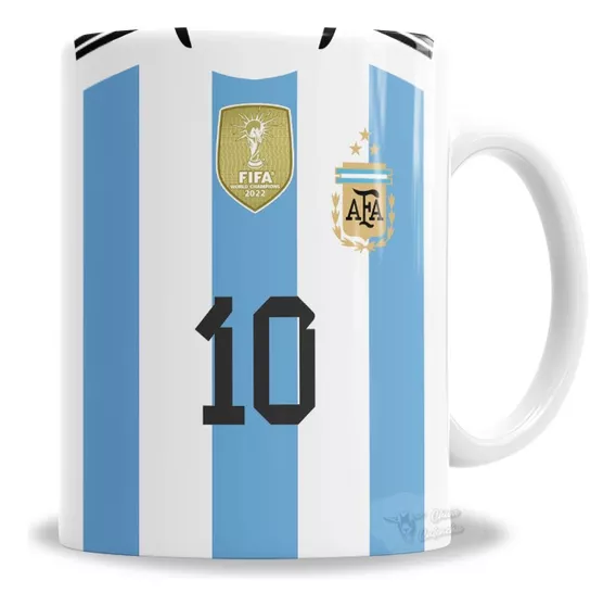 Taza Cerámica Camiseta Argentina Messi Campeón 3 Estrellas