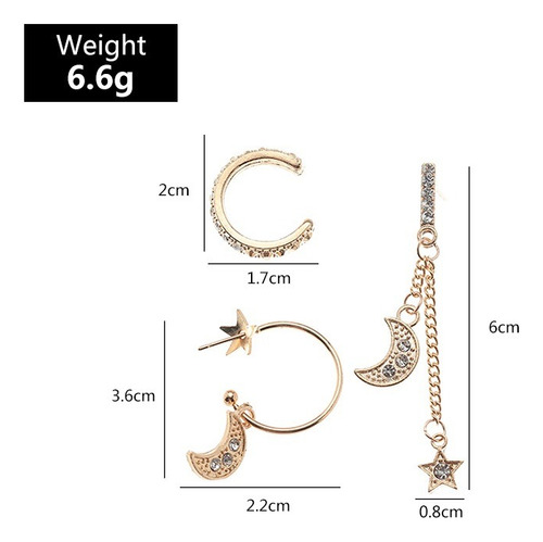 Conjunto Set 3 Piezas Aretes Pendientes Luna Estrella