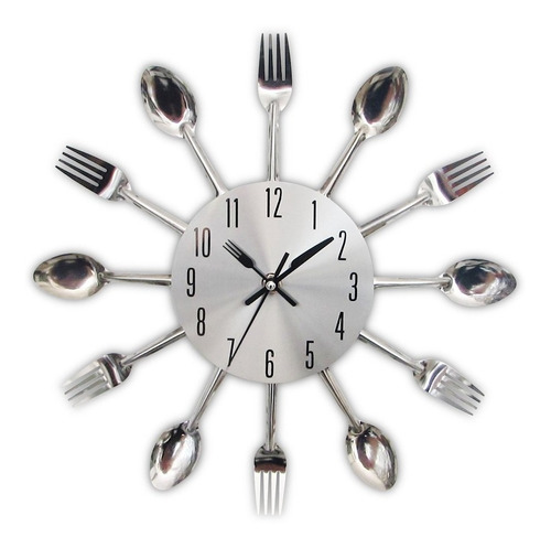 Reloj De Pared Para Cocina, Diseño De Cubiertos 3d, Plateado