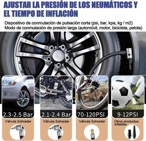 Infinflador De Llantas Inalambrico Portátil Auto Aire Bomba Negro 50 Monofásica