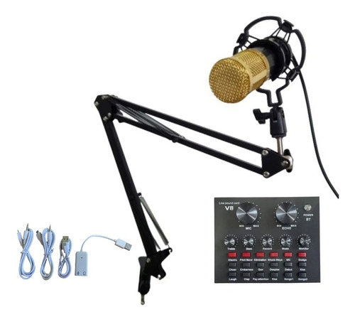 Kit Microfone Profissional Com Mesa V8 E Suporte Articulável