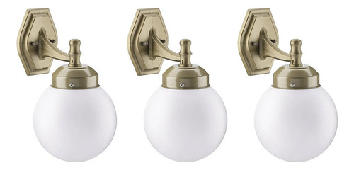 3 Arandela Colonial Ouro Velho Com Globo Branco Sacada Ace65 127v/220v