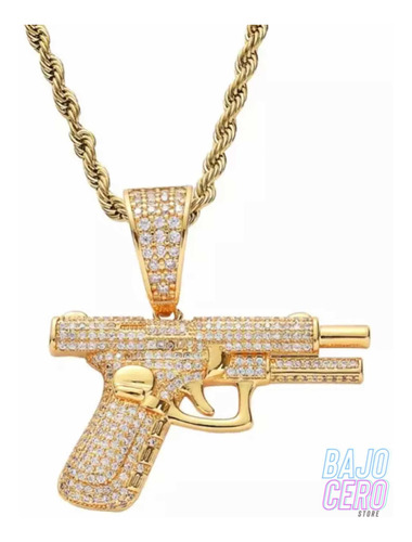 Collar + Dije Pistola Weapon Premium Gold Bcs