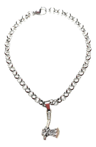 Dije Hacha Antigua Aleacion C/ Pulsera Acero Quirurgico Color Plateado
