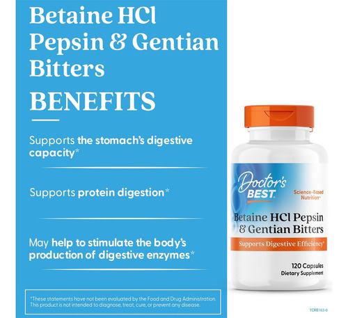 Doctor's Best Betaína Hci Pepsina Y Bíters120 Cápsulas Enzimas Digestivas