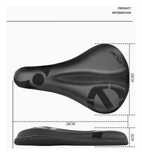 Sillin Asiento Bicicleta Cómodo Acolchado Mujer Hombre Negro